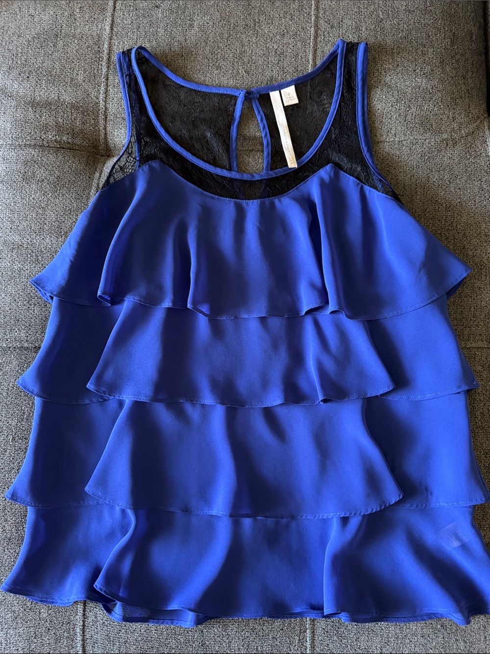 LC Lauren Conrad Royal Blue Ruffled Top